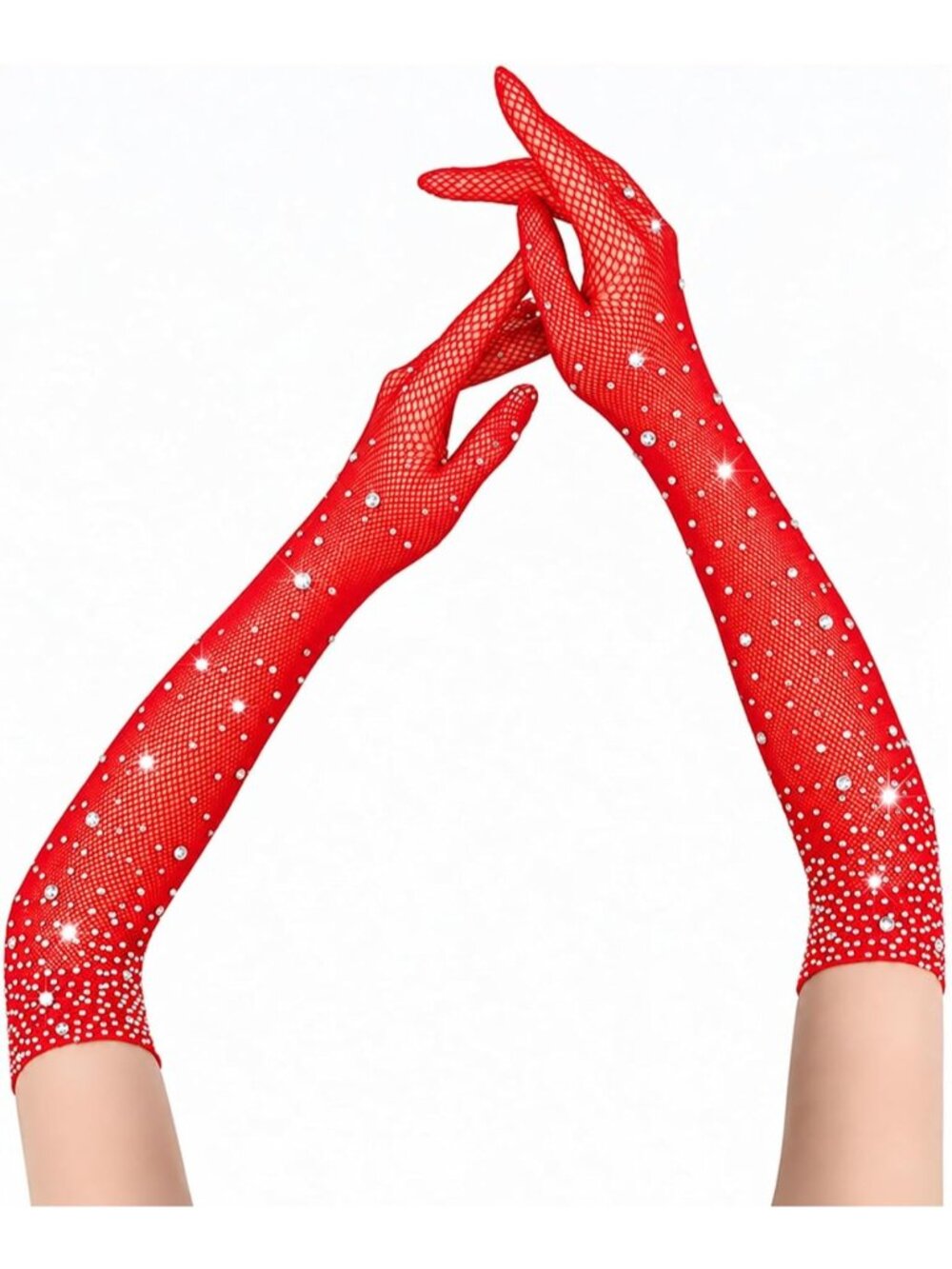Women's Red Rhinestone Mesh for Halloween Fishnet Weddings Parties Gloves